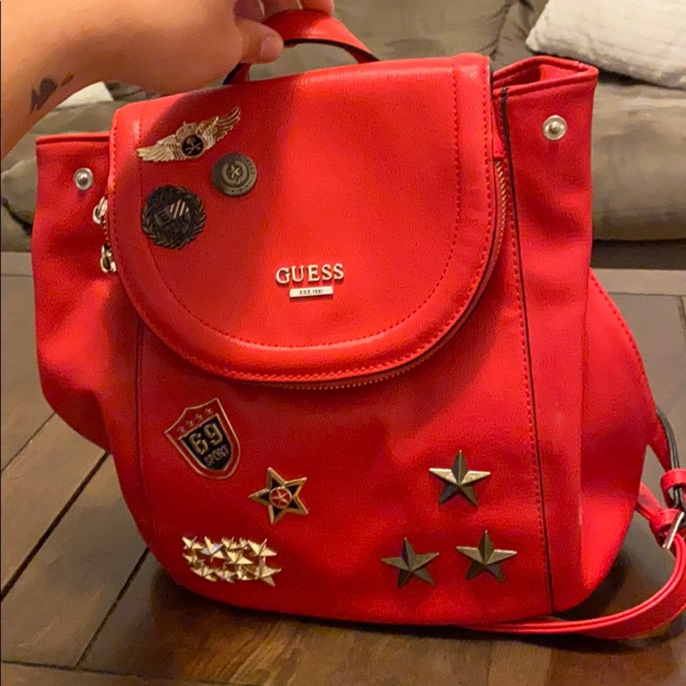 Red Guess Backpack with patches!